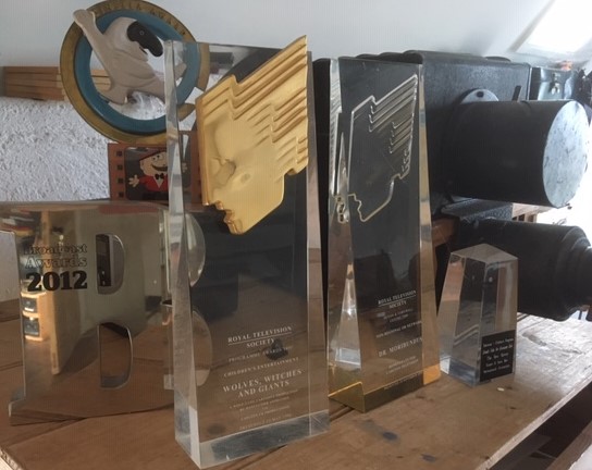 Table top with various awards